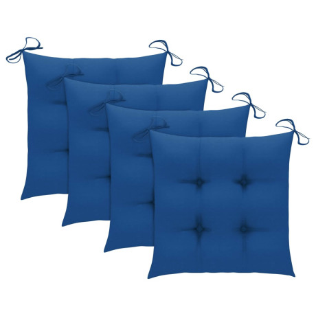 vidaXL Tuinstoelen 3 st met blauwe kussens massief teakhout afbeelding3 - 1