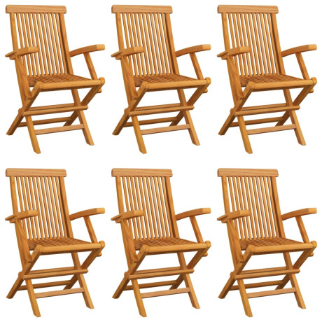 vidaXL Tuinstoelen 6 st met groene kussens massief teakhout afbeelding3 - 1