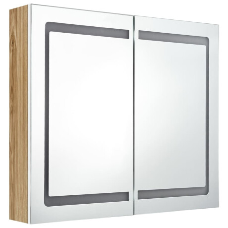 vidaXL Badkamerkast met spiegel en LED 80x12x68 cm wit en eikenkleurig afbeelding3 - 1
