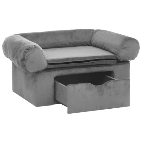 vidaXL Hondenbank met lade 75x50x38 cm pluche grijs afbeelding3 - 1