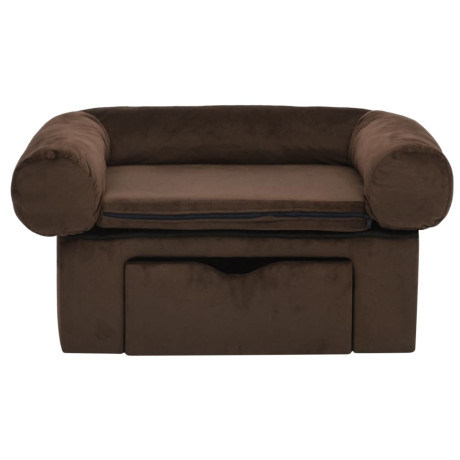 vidaXL Hondenbank met lade 75x50x38 cm pluche bruin afbeelding3 - 1