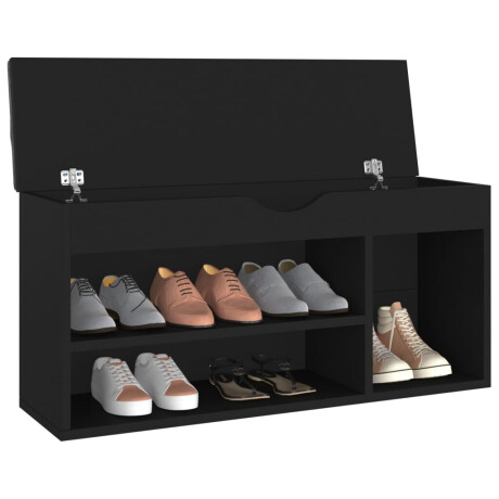 vidaXL Schoenenbank met kussen 104x30x49 cm bewerkt hout zwart afbeelding3 - 1