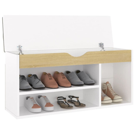 vidaXL Schoenenbank en kussen 104x30x49 cm hout wit sonoma eiken afbeelding3 - 1