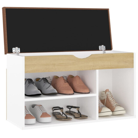 vidaXL Schoenenbank met kussen 80x30x47 cm hout wit sonoma eiken afbeelding3 - 1