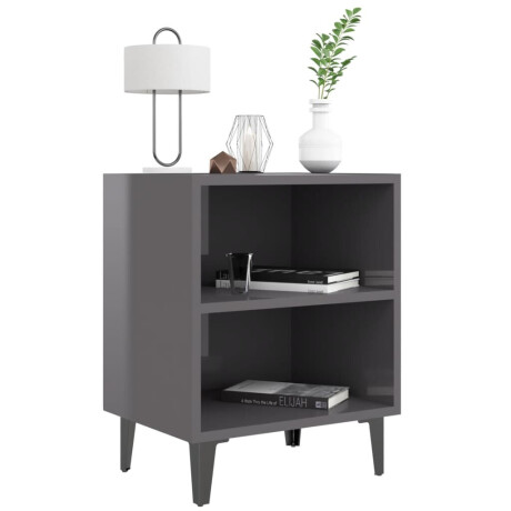 vidaXL Nachtkastje met metalen poten 40x30x50 cm hoogglans grijs afbeelding3 - 1