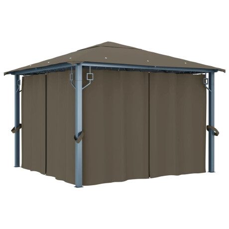 vidaXL Prieel met gordijn en LED-lichtslinger 3x3 m aluminium taupe afbeelding3 - 1