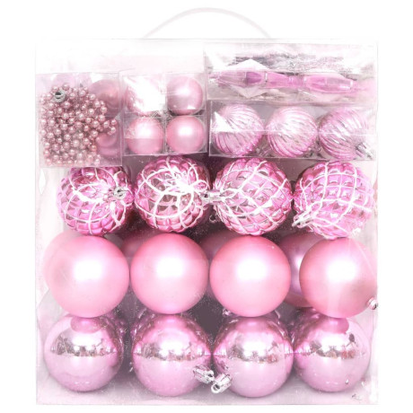 vidaXL 65-delige Kerstballenset roze/rood/wit afbeelding3 - 1