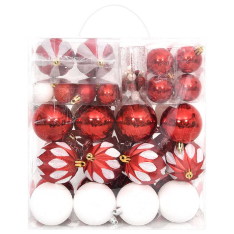 vidaXL 64-delige Kerstballenset rood en wit afbeelding3 - 1