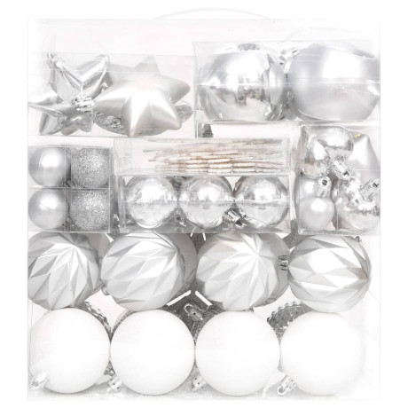 vidaXL 70-delige Kerstballenset zilver en wit afbeelding3 - 1