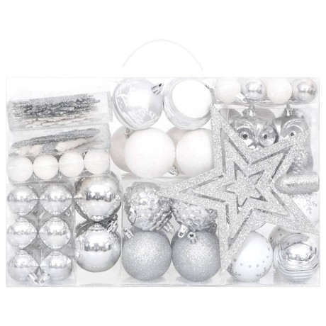 vidaXL 108-delige Kerstballenset zilver en wit afbeelding3 - 1
