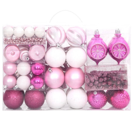 vidaXL 108-delige Kerstballenset wit en roze afbeelding3 - 1