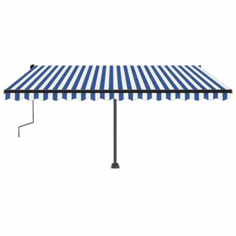 vidaXL Luifel vrijstaand handmatig uittrekbaar 450x300 cm blauw en wit afbeelding3 - 1