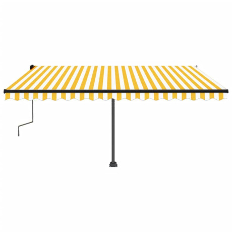 vidaXL Luifel vrijstaand handmatig uittrekbaar 450x300 cm geel en wit afbeelding3 - 1