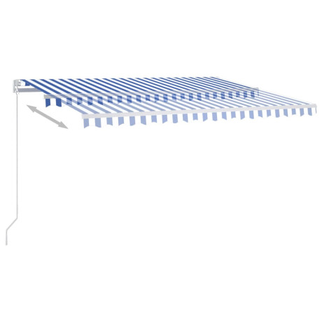 vidaXL Luifel automatisch uittrekbaar met palen 4x3,5 m blauw en wit afbeelding3 - 1