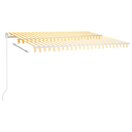 vidaXL Luifel automatisch uittrekbaar met palen 4,5x3,5 m geel en wit afbeelding3 - 1