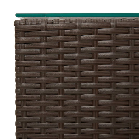 vidaXL Bijzettafel met glazen blad 35x35x52 cm poly rattan bruin afbeelding3 - 1