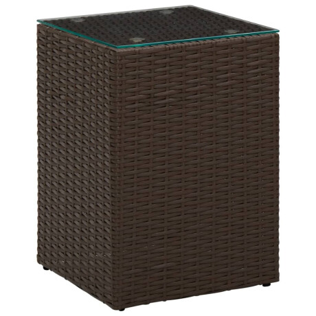 vidaXL 3-delige Bijzettafelset met glazen blad poly rattan bruin afbeelding3 - 1