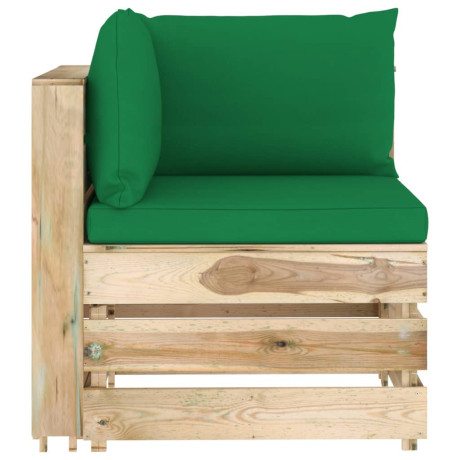 vidaXL Hoekbank sectioneel met kussens groen geïmpregneerd hout afbeelding3 - 1