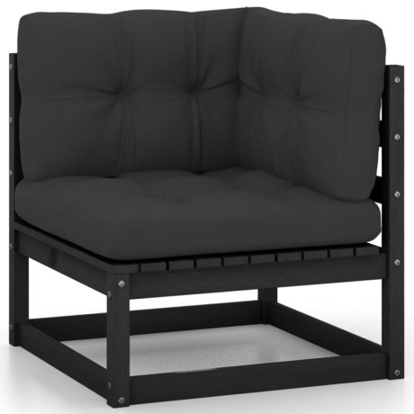 vidaXL 8-delige Loungeset met kussens massief grenenhout zwart afbeelding3 - 1