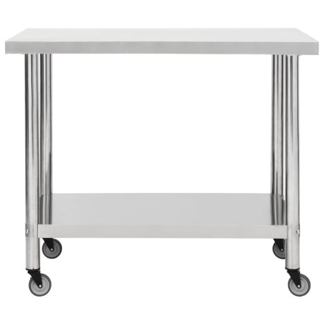 vidaXL Keukenwerktafel met wielen 100x45x85 cm roestvrij staal afbeelding3 - 1