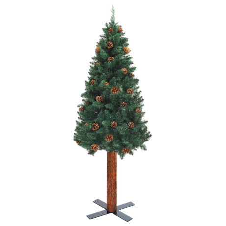 vidaXL Kerstboom met LED en hout en dennenappels smal 180 cm groen afbeelding3 - 1