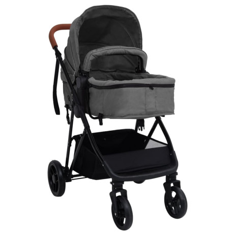 vidaXL Kinderwagen 2-in-1 staal lichtgrijs en zwart afbeelding3 - 1