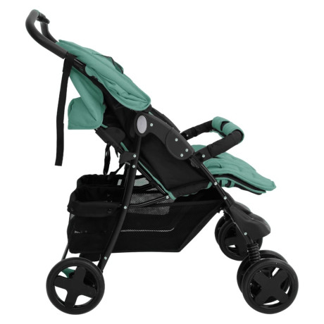vidaXL Tweelingkinderwagen staal groen afbeelding3 - 1