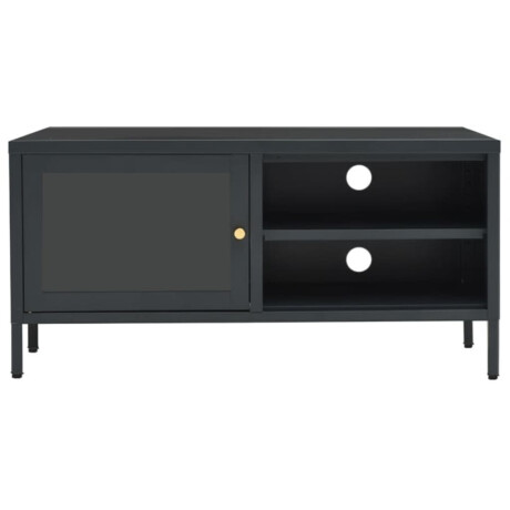 vidaXL Tv-meubel 90x30x44 cm staal en glas antracietkleurig afbeelding3 - 1