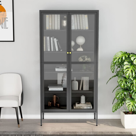 vidaXL Vitrinekast 90x40x180 cm staal en gehard glas antracietkleurig afbeelding3 - 1