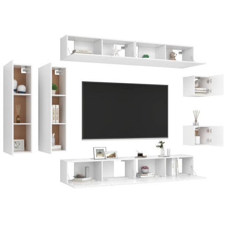 vidaXL 8-delige Tv-meubelset bewerkt hout wit afbeelding3 - 1