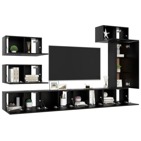 vidaXL 8-delige Tv-meubelset spaanplaat zwart afbeelding3 - 1