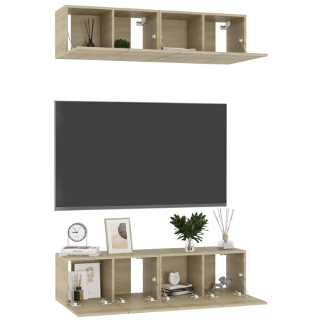 vidaXL Tv-meubelen 4 st 60x30x30 cm bewerkt hout sonoma eikenkleurig afbeelding3 - 1