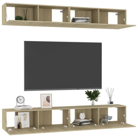 vidaXL Tv-meubelen 4 st 100x30x30 cm bewerkt hout sonoma eikenkleurig afbeelding3 - 1