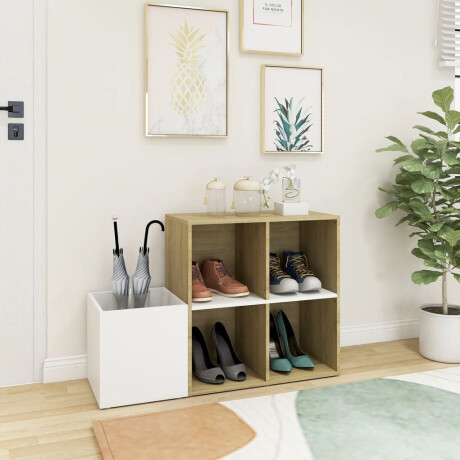 vidaXL Opbergkast 105x35,5x70 cm bewerkt hout wit en sonoma eikenkleur afbeelding3 - 1