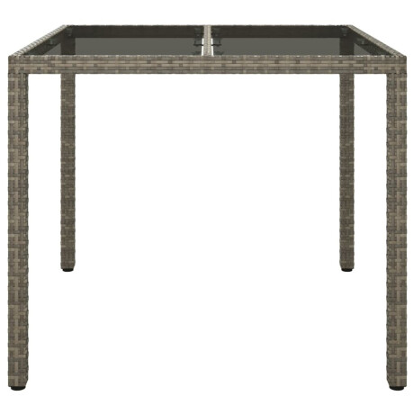 vidaXL Tuintafel 90x90x75 cm gehard glas en poly rattan grijs afbeelding3 - 1