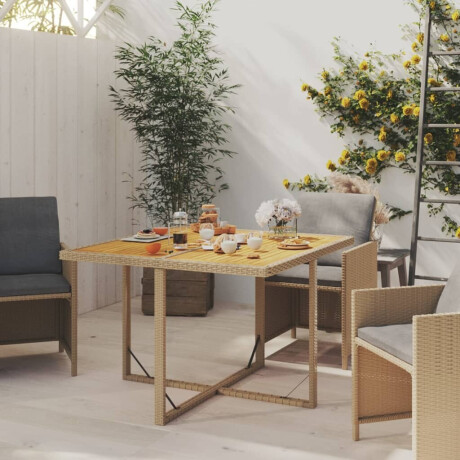 vidaXL Tuintafel 109x107x74 cm poly rattan en massief acaciahout beige afbeelding3 - 1