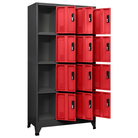 vidaXL Lockerkast 90x45x180 cm staal antracietkleurig en rood afbeelding3 - 1