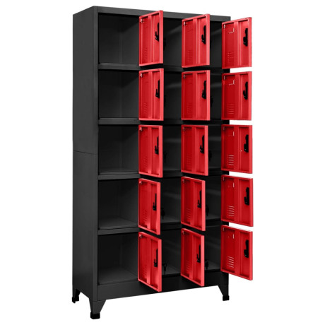 vidaXL Lockerkast 90x40x180 cm staal antracietkleurig en rood afbeelding3 - 1