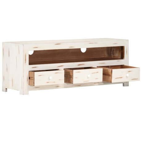 vidaXL Tv-meubel 110x30x40 cm massief acaciahout wit afbeelding3 - 1