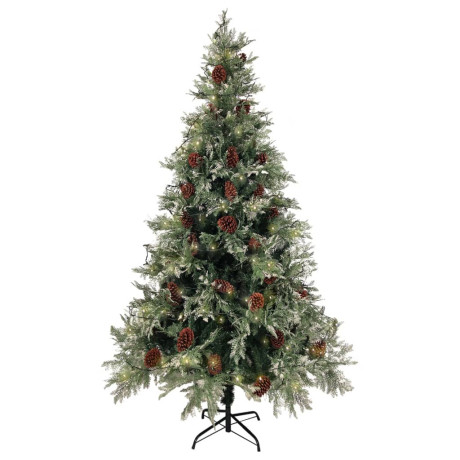 vidaXL Kerstboom met LED en dennenappels 195 cm PVC en PE groen en wit afbeelding3 - 1
