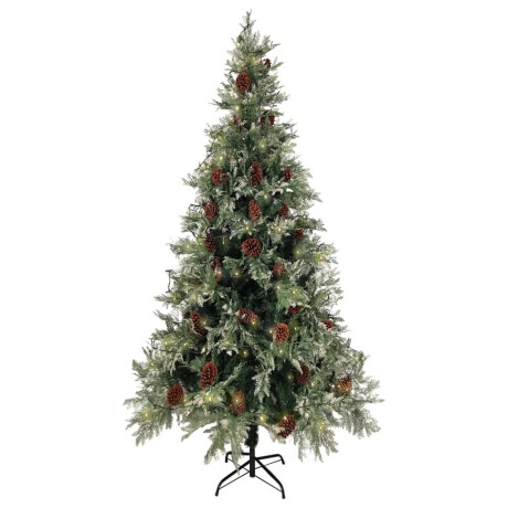 vidaXL Kerstboom met LED en dennenappels 225 cm PVC en PE groen en wit afbeelding3 - 1