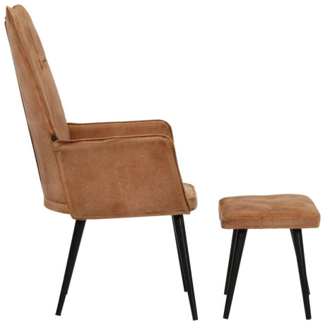 vidaXL Fauteuil met voetensteun canvas bruin afbeelding3 - 1