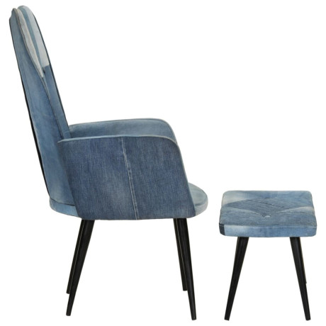 vidaXL Fauteuil met voetensteun patchwork canvas blauw denim afbeelding3 - 1