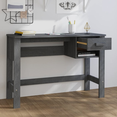 vidaXL Bureau HAMAR 110x40x75 cm massief grenenhout donkergrijs afbeelding3 - 1