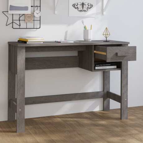 vidaXL Bureau HAMAR 110x40x75 cm massief grenenhout lichtgrijs afbeelding3 - 1