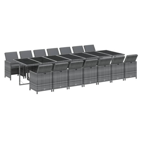 vidaXL 15-delige Tuinset met kussens poly rattan grijs afbeelding3 - 1