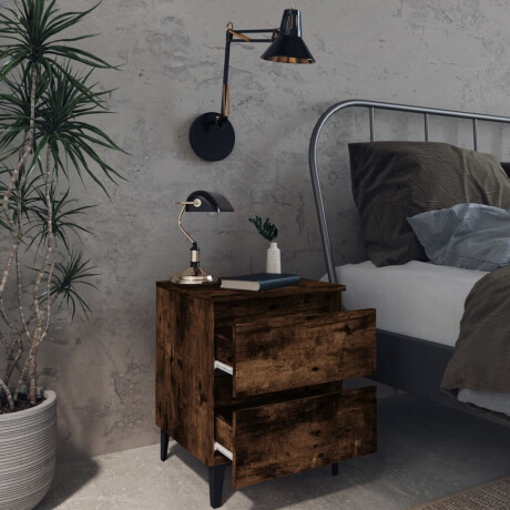 vidaXL Nachtkastje met metalen poten 40x35x50 cm gerookt eikenkleurig afbeelding3 - 1