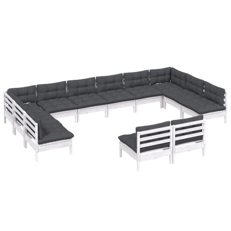 vidaXL 12-delige Loungeset met kussens massief grenenhout wit afbeelding3 - 1