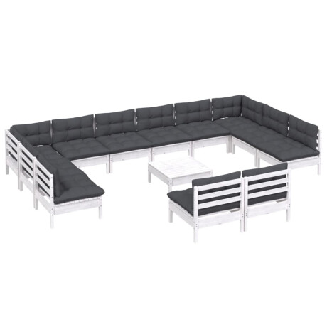 vidaXL 13-delige Loungeset met kussens massief grenenhout wit afbeelding3 - 1