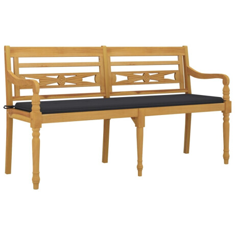 vidaXL Bankje Batavia met antracietkleurig kussen 150 cm teakhout afbeelding3 - 1